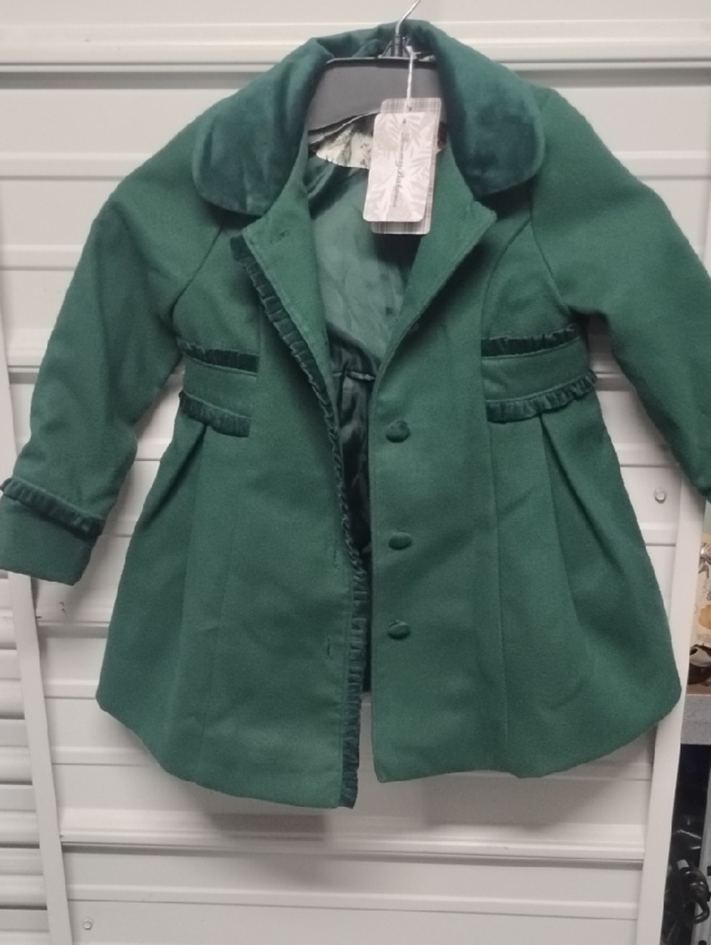 Tommy Bahama Girls' Emerald Green Pea Coat with Ruffle Trim